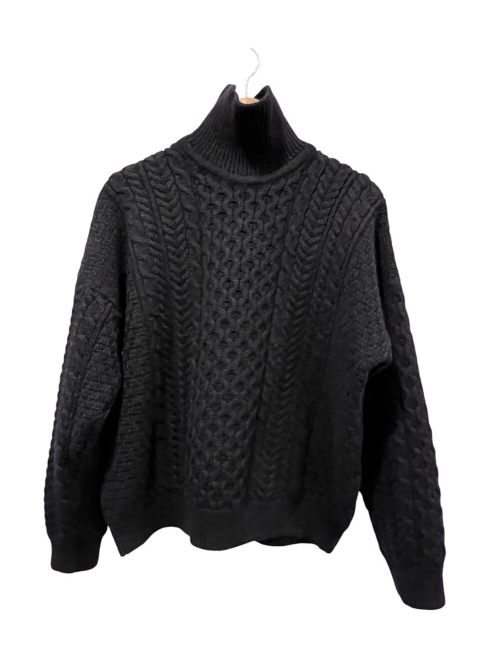 Carraig Donn Ireland Wool Cable Knit Sweater, Black, XL